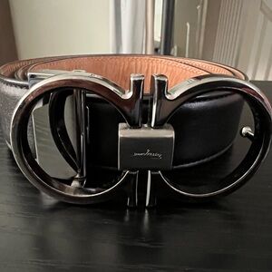 Salvatore Ferragamo Black Leather Belt with Silver Buckle